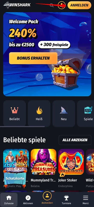 WinShark - Bitcoin Casino ohne Verifizierung