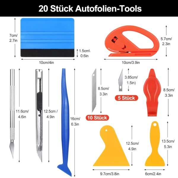 20 Teile Rakel Set für Folie Filzrakel Cutter Profi Werkzeug für perfekte Folierung