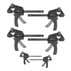 Amazon Basics Set of 6 One-Handed Clamps, 2 x 10.16 cm, 4 x 15.24 cm Clamps, Black-Grey