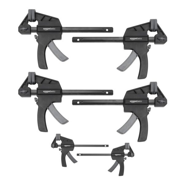 Amazon Basics Set of 6 One-Handed Clamps, 2 x 10.16 cm, 4 x 15.24 cm Clamps, Black-Grey