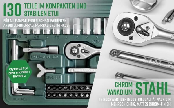Brüder Mannesmann Steckschlüsselsatz 130-teilig aus Chrom-Vanadium Stahl robust und vielseitig