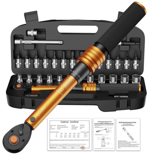 Drehmomentschlüssel Fahrrad 1/4 Zoll, 3-25 Nm, ±3% Fehlergenauigkeit, 72 Zähne Ratsche, 33TLG Torque Wrench Set für Motorrad und Bike, inklusive Verlängerungsstangen, 1/4"- 3/8"...