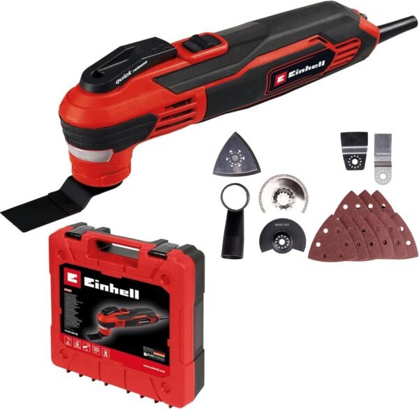 Einhell TE-MG 350 EQ Multi Tool (350 W, 22,000 to 40,000 min^-1 Swingspeed, LED Light, Quick Release Lock with Case and Accessories)