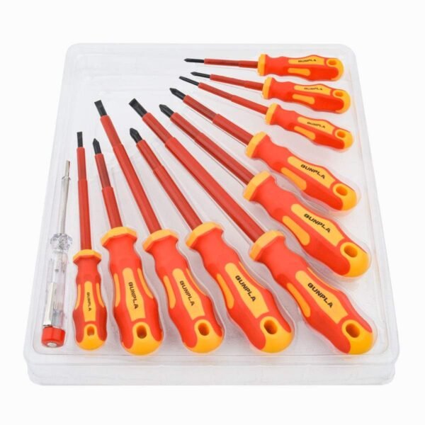 Gunpla 11-teiliges VDE Schraubendrehersatz Set mit Spannungsprüfer und ergonomischen Griffen