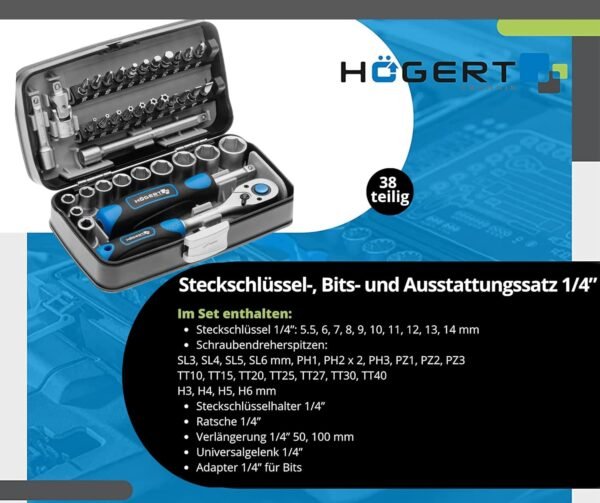Högert Technik HT1R462 Werkzeugset 38-teilig robust langlebig ideal fürs Heimwerken