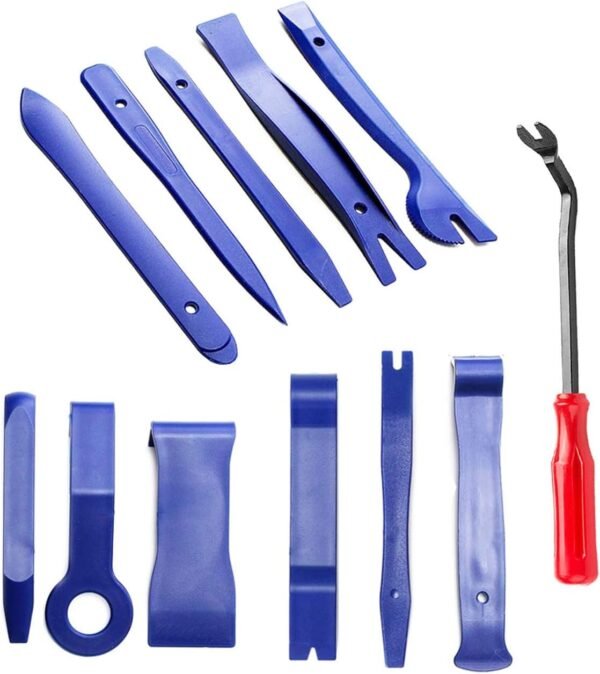 Kitbest 12-Piece Car Disassembly Tool Set, Trim Wedges Interior Trim Door Panel, Lever Tool, Car Plastic Pry Tool Set with Mounting Rivet Remover (Blue)