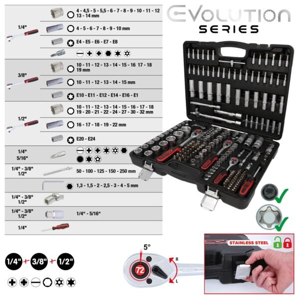 KS Tools Steckschlüsselsatz 179-teilig robust mit matt satiniertem Chrom-Vanadium Stahl