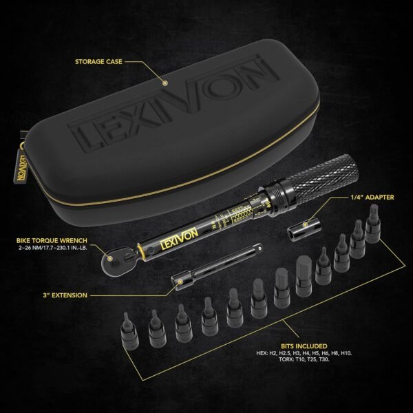 LEXIVON Drehmomentschlüssel Fahrrad mit 15-teiligem Hex Torx Set und Verlängerung