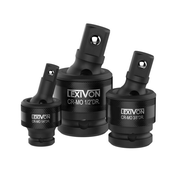 LEXIVON Premium Schlag Kreuzgelenk-Gelenksatz | Dreiteilige Kugelfeder, Ausführung 1/2 ", 3/8" und 1/4" U-Kugelkopf | Cr-Mo-Stahl = Vollschlagfestigkeit (LX-113)