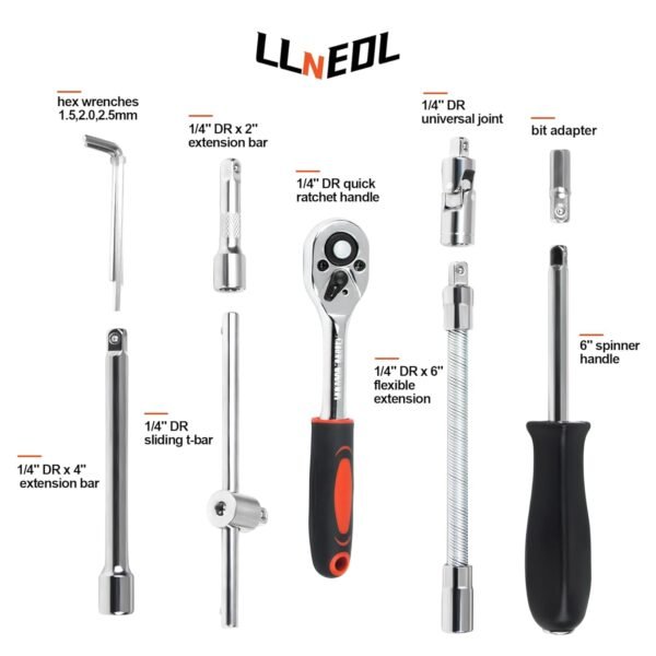 LLNEDL 1/4 Zoll Steckschlüsselsatz mit Ratsche und Bits perfekt für Heimwerker