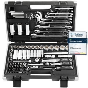 Tecpo 300383 Inch Tool Set - Harley Socket Spanner Nut Set - Ratchet Box - Socket Box