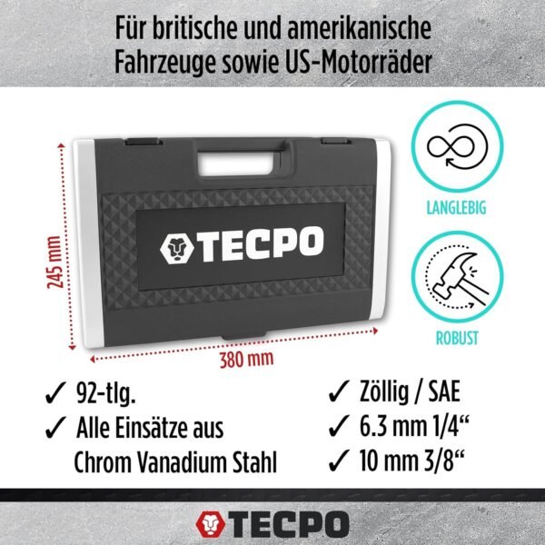 TECPO 92-teilig Steckschlüsselsatz aus Chrom-Vanadiumstahl für Profis und Heimwerker