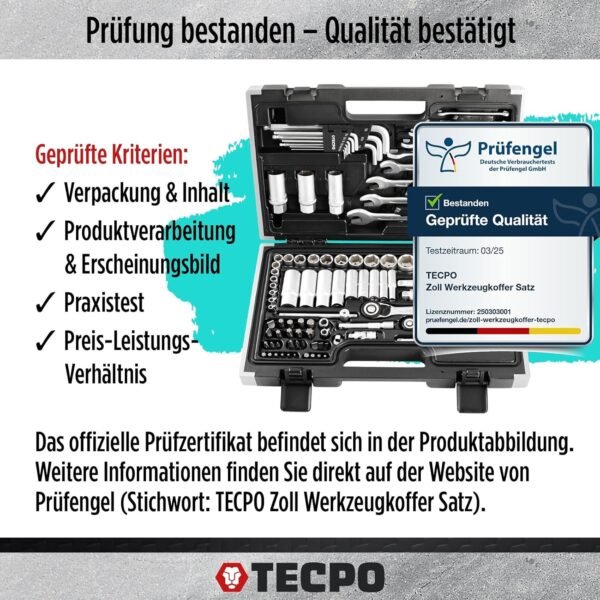 TECPO 92-teilig Steckschlüsselsatz aus Chrom-Vanadiumstahl für Profis und Heimwerker