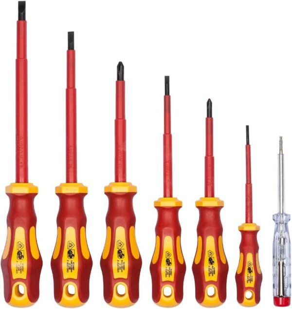 VDE Schraubenzieher Set 7tlg inkl. Spannungsprüfer Schlitz & PH von WIESEMANN 1893 I TÜV - GS geprüft I 80218